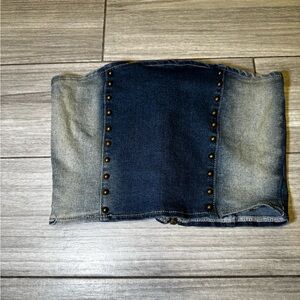 Fashion Nova Denim Corset Top Blue Studded Zip Strapless XS ZAPP203775